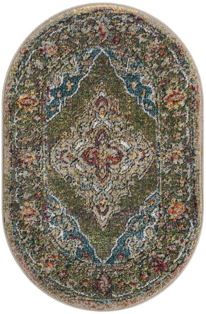 Green 2' x 3' 1 Isabella Oval Area Rug Polypropylene & Polyester Traditional Elegant Carpet for Living Rooms, Dining, Office, Dorms for Sale at Rug Engine