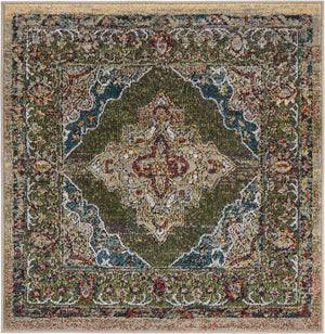 Green 3' 3 x 3' 3 Isabella Square Area Rug Polypropylene & Polyester Traditional Elegant Carpet for Living Rooms, Dining, Office, Dorms for Sale at Rug Engine