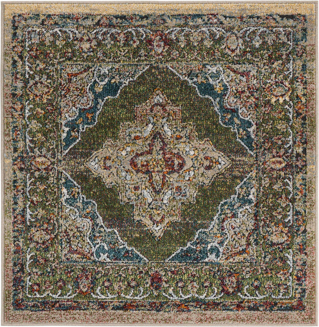 Green 3' 3 x 3' 3 Isabella Square Area Rug Polypropylene & Polyester Traditional Elegant Carpet for Living Rooms, Dining, Office, Dorms for Sale at Rug Engine