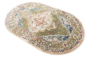 Green 3' 3 x 5' 3 Isabella Oval Area Rug Polypropylene & Polyester Traditional Elegant Carpet for Living Rooms, Dining, Office, Dorms for Sale at Rug Engine
