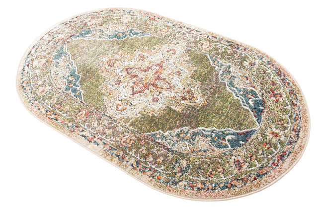 Green 3' 3 x 5' 3 Isabella Oval Area Rug Polypropylene & Polyester Traditional Elegant Carpet for Living Rooms, Dining, Office, Dorms for Sale at Rug Engine