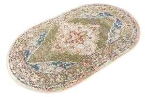 Green 3' 3 x 5' 3 Isabella Oval Area Rug Polypropylene & Polyester Traditional Elegant Carpet for Living Rooms, Dining, Office, Dorms for Sale at Rug Engine