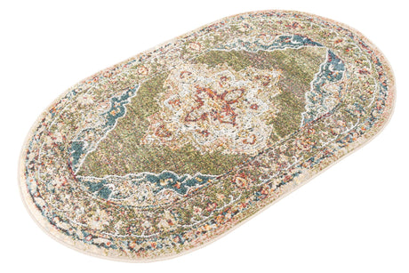 Green 3' 3 x 5' 3 Isabella Oval Area Rug Polypropylene & Polyester Traditional Elegant Carpet for Living Rooms, Dining, Office, Dorms for Sale at Rug Engine