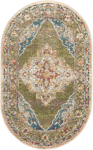 Green 3' 3 x 5' 3 Isabella Oval Area Rug Polypropylene & Polyester Traditional Elegant Carpet for Living Rooms, Dining, Office, Dorms for Sale at Rug Engine