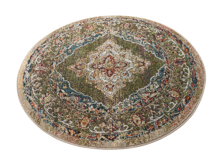 Green 4' 1 x 4' 1 Isabella Round Area Rug Polypropylene & Polyester Traditional Elegant Carpet for Living Rooms, Dining, Office, Dorms for Sale at Rug Engine