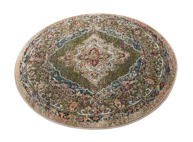 Green 4' 1 x 4' 1 Isabella Round Area Rug Polypropylene & Polyester Traditional Elegant Carpet for Living Rooms, Dining, Office, Dorms for Sale at Rug Engine