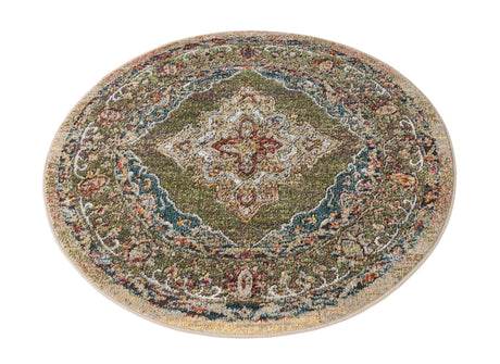 Green 4' 1 x 4' 1 Isabella Round Area Rug Polypropylene & Polyester Traditional Elegant Carpet for Living Rooms, Dining, Office, Dorms for Sale at Rug Engine