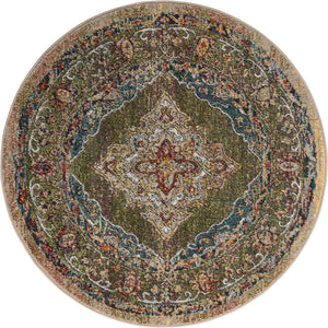 Green 4' 1 x 4' 1 Isabella Round Area Rug Polypropylene & Polyester Traditional Elegant Carpet for Living Rooms, Dining, Office, Dorms for Sale at Rug Engine