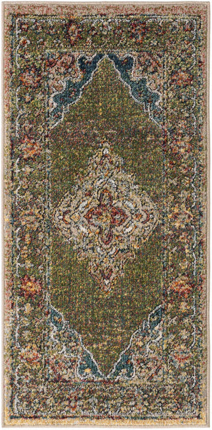 Green 2' x 4' 1 Isabella Runner Area Rug Polypropylene & Polyester Traditional Elegant Carpet for Living Rooms, Dining, Office, Dorms for Sale at Rug Engine