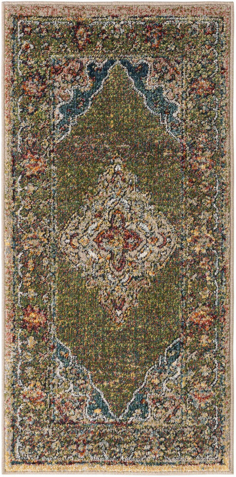Green 2' x 4' 1 Isabella Runner Area Rug Polypropylene & Polyester Traditional Elegant Carpet for Living Rooms, Dining, Office, Dorms for Sale at Rug Engine