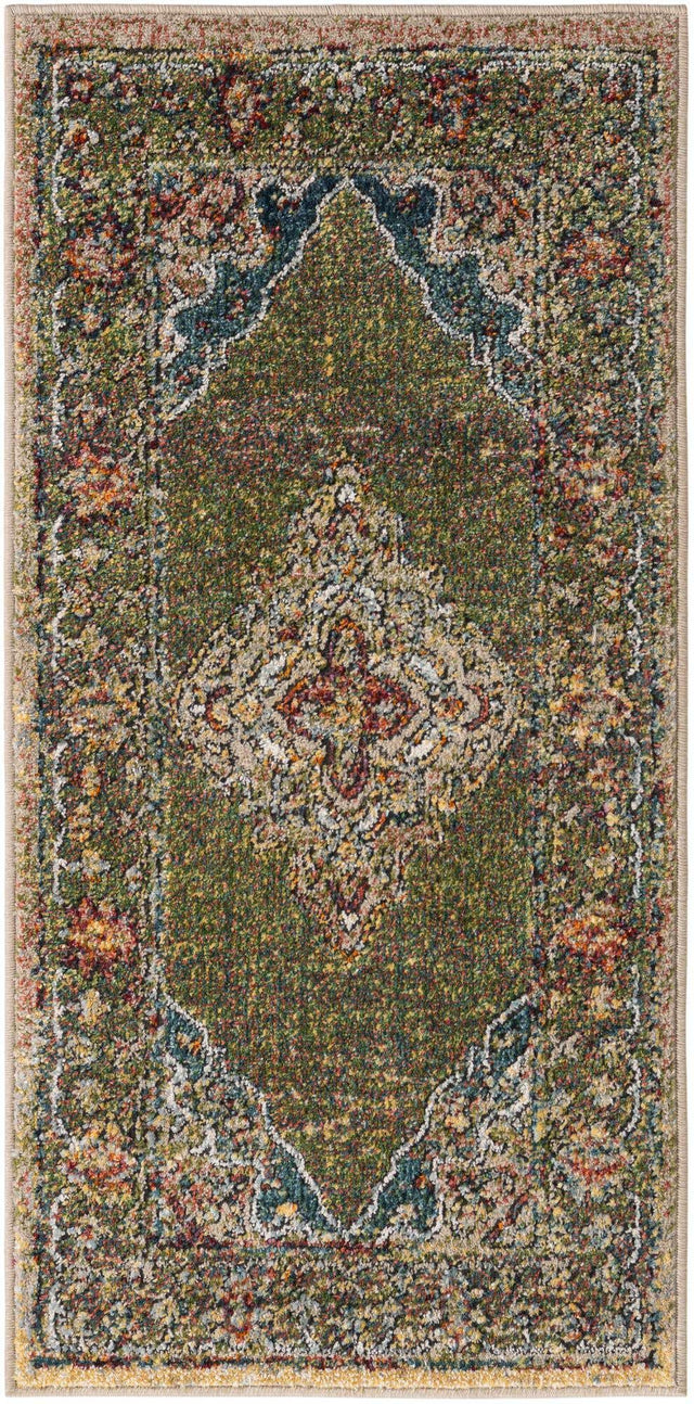 Green 2' x 4' 1 Isabella Runner Area Rug Polypropylene & Polyester Traditional Elegant Carpet for Living Rooms, Dining, Office, Dorms for Sale at Rug Engine