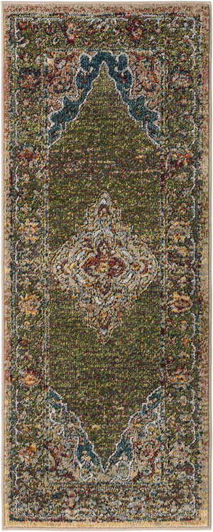 Green 2' x 5' 1 Isabella Runner Area Rug Polypropylene & Polyester Traditional Elegant Carpet for Living Rooms, Dining, Office, Dorms for Sale at Rug Engine