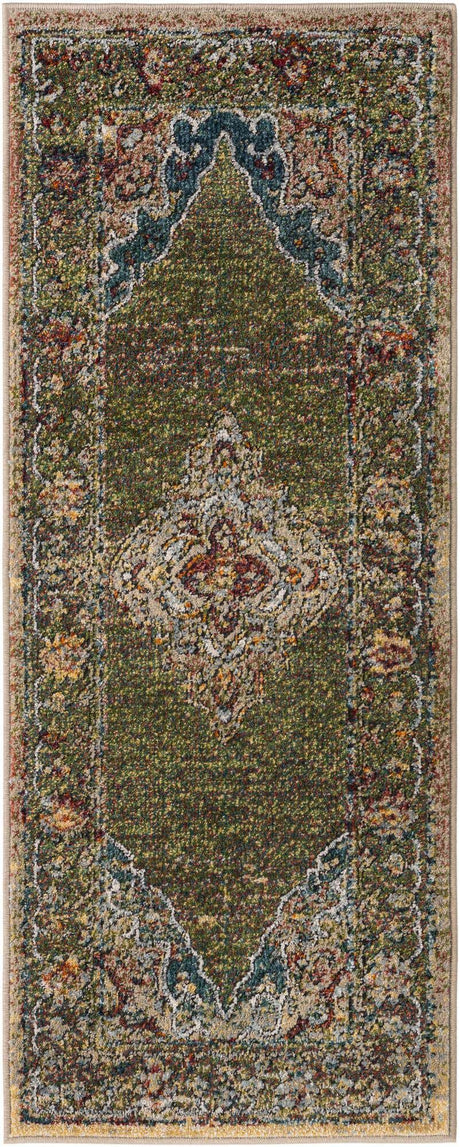 Green 2' x 5' 1 Isabella Runner Area Rug Polypropylene & Polyester Traditional Elegant Carpet for Living Rooms, Dining, Office, Dorms for Sale at Rug Engine