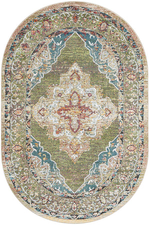 Green 6' 1 x 9' Isabella Oval Area Rug Polypropylene & Polyester Traditional Elegant Carpet for Living Rooms, Dining, Office, Dorms for Sale at Rug Engine