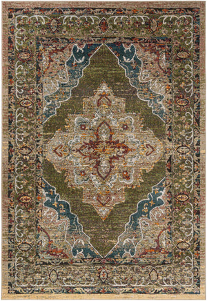 Green 7' 1 x 10' Isabella Rectangle Area Rug Polypropylene & Polyester Traditional Elegant Carpet for Living Rooms, Dining, Office, Dorms for Sale at Rug Engine
