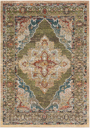 Green 7' 10 x 11' Isabella Rectangle Area Rug Polypropylene & Polyester Traditional Elegant Carpet for Living Rooms, Dining, Office, Dorms for Sale at Rug Engine