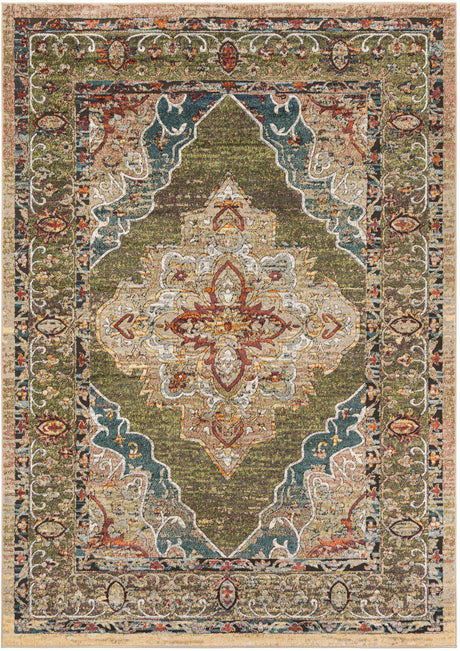 Green 7' 10 x 11' Isabella Rectangle Area Rug Polypropylene & Polyester Traditional Elegant Carpet for Living Rooms, Dining, Office, Dorms for Sale at Rug Engine