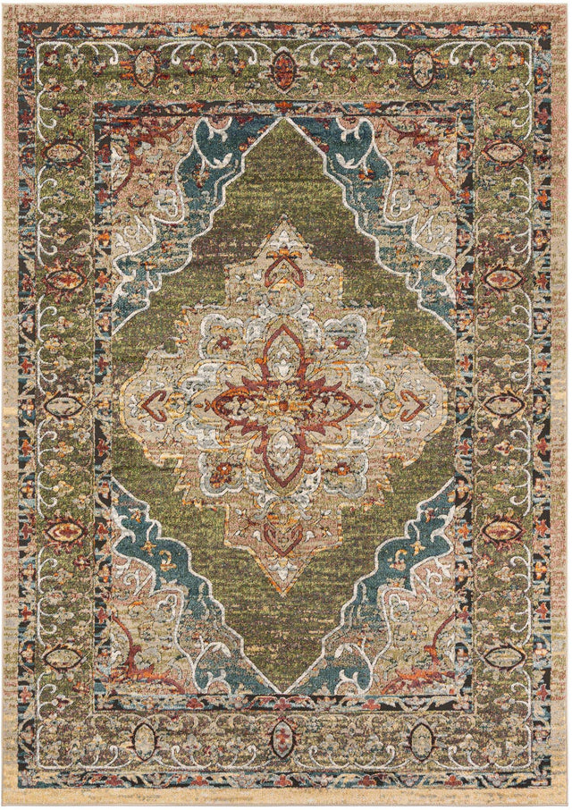 Green 7' 10 x 11' Isabella Rectangle Area Rug Polypropylene & Polyester Traditional Elegant Carpet for Living Rooms, Dining, Office, Dorms for Sale at Rug Engine