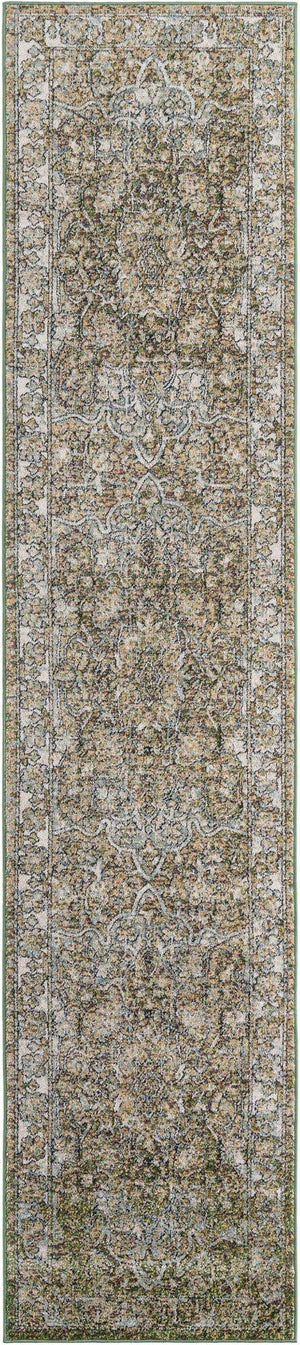 Green 2' 7 x 12' Isabella Runner Area Rug Polypropylene & Polyester Traditional Elegant Carpet for Living Rooms, Dining, Office, Dorms for Sale at Rug Engine