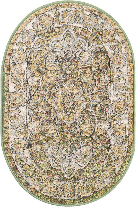 Green 2' x 3' 1 Isabella Oval Area Rug Polypropylene & Polyester Traditional Elegant Carpet for Living Rooms, Dining, Office, Dorms for Sale at Rug Engine