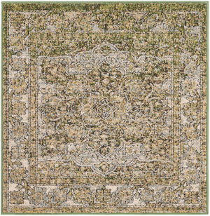 Green 3' 3 x 3' 3 Isabella Square Area Rug Polypropylene & Polyester Traditional Elegant Carpet for Living Rooms, Dining, Office, Dorms for Sale at Rug Engine