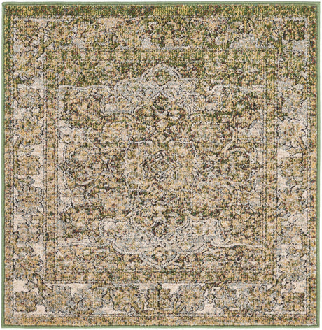 Green 3' 3 x 3' 3 Isabella Square Area Rug Polypropylene & Polyester Traditional Elegant Carpet for Living Rooms, Dining, Office, Dorms for Sale at Rug Engine