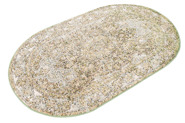 Green 3' 3 x 5' 3 Isabella Oval Area Rug Polypropylene & Polyester Traditional Elegant Carpet for Living Rooms, Dining, Office, Dorms for Sale at Rug Engine