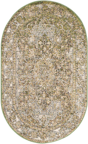 Green 3' 3 x 5' 3 Isabella Oval Area Rug Polypropylene & Polyester Traditional Elegant Carpet for Living Rooms, Dining, Office, Dorms for Sale at Rug Engine