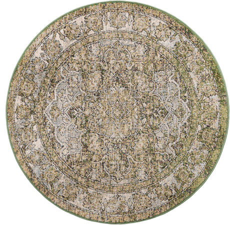 Green 4' 1 x 4' 1 Isabella Round Area Rug Polypropylene & Polyester Traditional Elegant Carpet for Living Rooms, Dining, Office, Dorms for Sale at Rug Engine