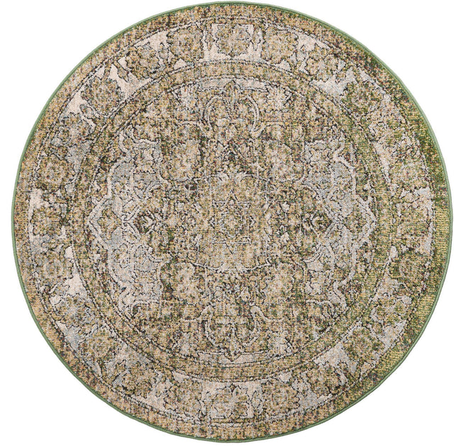 Green 4' 1 x 4' 1 Isabella Round Area Rug Polypropylene & Polyester Traditional Elegant Carpet for Living Rooms, Dining, Office, Dorms for Sale at Rug Engine