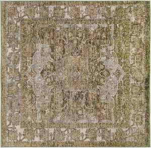 Green 7' 1 x 7' 1 Isabella Square Area Rug Polypropylene & Polyester Traditional Elegant Carpet for Living Rooms, Dining, Office, Dorms for Sale at Rug Engine