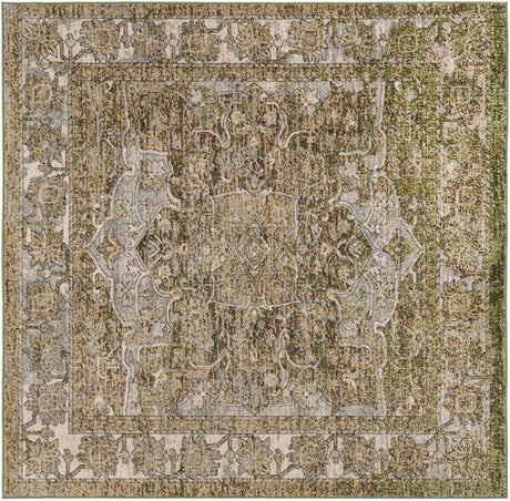 Green 7' 1 x 7' 1 Isabella Square Area Rug Polypropylene & Polyester Traditional Elegant Carpet for Living Rooms, Dining, Office, Dorms for Sale at Rug Engine