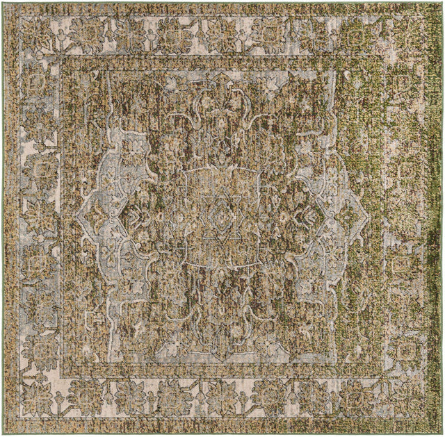 Green 7' 1 x 7' 1 Isabella Square Area Rug Polypropylene & Polyester Traditional Elegant Carpet for Living Rooms, Dining, Office, Dorms for Sale at Rug Engine