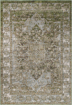 Green 7' 1 x 10' Isabella Rectangle Area Rug Polypropylene & Polyester Traditional Elegant Carpet for Living Rooms, Dining, Office, Dorms for Sale at Rug Engine