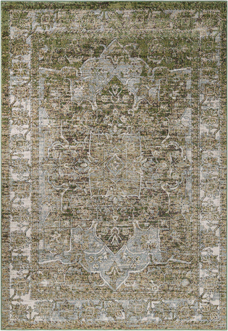 Green 7' 1 x 10' Isabella Rectangle Area Rug Polypropylene & Polyester Traditional Elegant Carpet for Living Rooms, Dining, Office, Dorms for Sale at Rug Engine