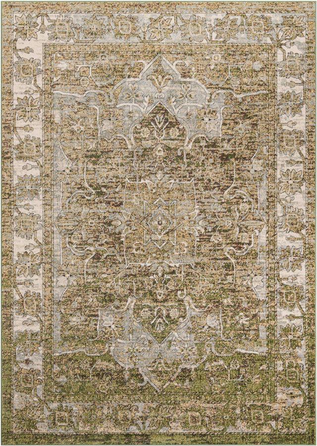 Green 7' 10 x 11' Isabella Rectangle Area Rug Polypropylene & Polyester Traditional Elegant Carpet for Living Rooms, Dining, Office, Dorms for Sale at Rug Engine
