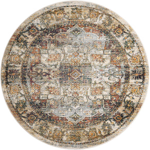 Ivory 7' 1 x 7' 1 Isabella Round Area Rug Polypropylene & Polyester Traditional Elegant Carpet for Living Rooms, Dining, Office, Dorms for Sale at Rug Engine