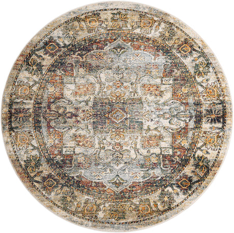 Ivory 7' 1 x 7' 1 Isabella Round Area Rug Polypropylene & Polyester Traditional Elegant Carpet for Living Rooms, Dining, Office, Dorms for Sale at Rug Engine