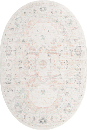 Ivory 6' 1 x 9' Madeline Vintage Oval Area Rug 100% Polypropylene Distressed Traditional Carpet for Classic Interior Home Design for Sale at Rug Engine