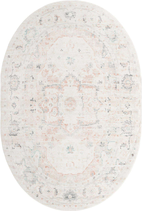 Ivory 6' 1 x 9' Madeline Vintage Oval Area Rug 100% Polypropylene Distressed Traditional Carpet for Classic Interior Home Design for Sale at Rug Engine