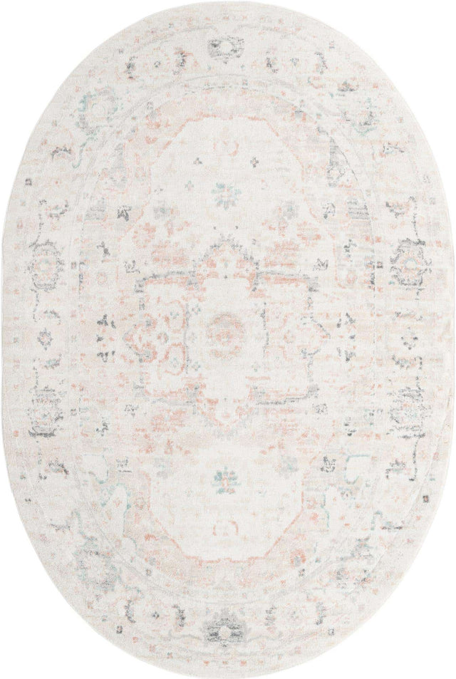 Ivory 6' 1 x 9' Madeline Vintage Oval Area Rug 100% Polypropylene Distressed Traditional Carpet for Classic Interior Home Design for Sale at Rug Engine
