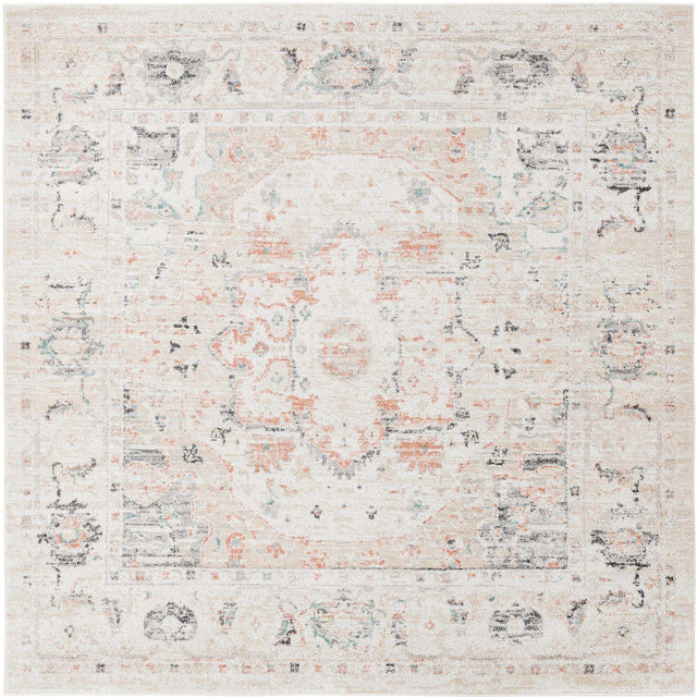Ivory 7' 1 x 7' 1 Madeline Vintage Square Area Rug 100% Polypropylene Distressed Traditional Carpet for Classic Interior Home Design for Sale at Rug Engine