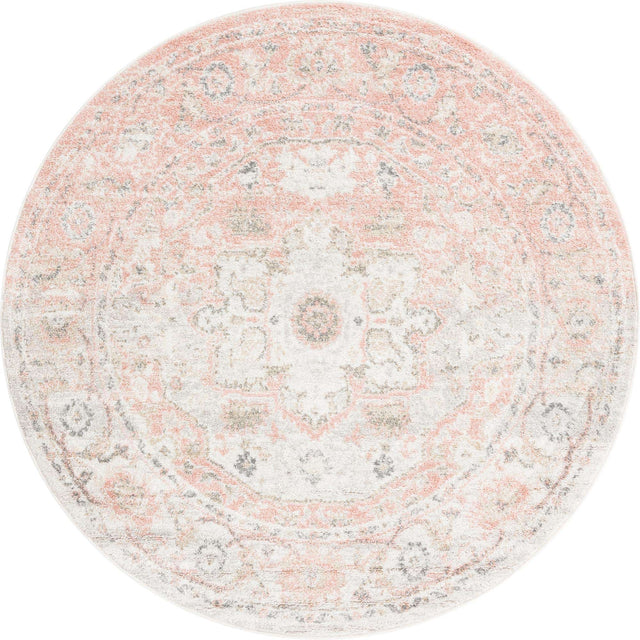Rose Pink 4' 1 x 4' 1 Madeline Vintage Round Area Rug 100% Polypropylene Distressed Traditional Carpet for Classic Interior Home Design for Sale at Rug Engine