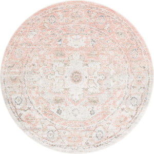 Rose Pink 6' 1 x 6' 1 Madeline Vintage Round Area Rug 100% Polypropylene Distressed Traditional Carpet for Classic Interior Home Design for Sale at Rug Engine