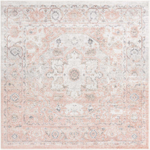 Rose Pink 6' 1 x 6' 1 Madeline Vintage Square Area Rug 100% Polypropylene Distressed Traditional Carpet for Classic Interior Home Design for Sale at Rug Engine