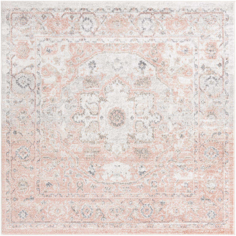 Rose Pink 6' 1 x 6' 1 Madeline Vintage Square Area Rug 100% Polypropylene Distressed Traditional Carpet for Classic Interior Home Design for Sale at Rug Engine
