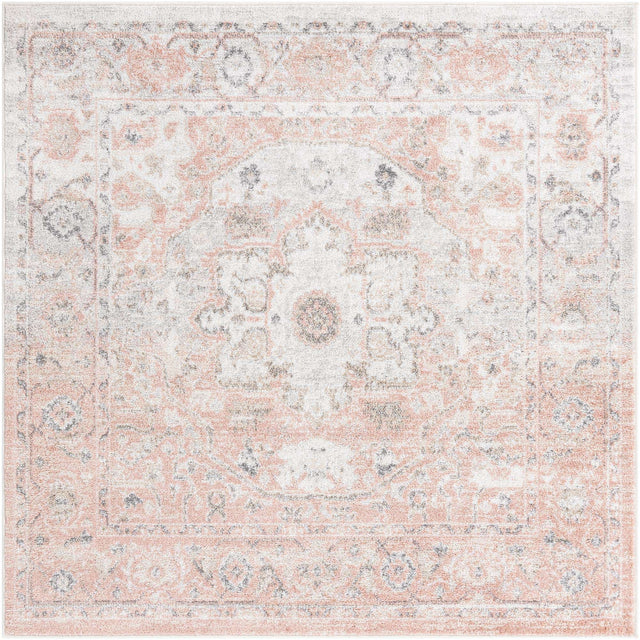Rose Pink 6' 1 x 6' 1 Madeline Vintage Square Area Rug 100% Polypropylene Distressed Traditional Carpet for Classic Interior Home Design for Sale at Rug Engine