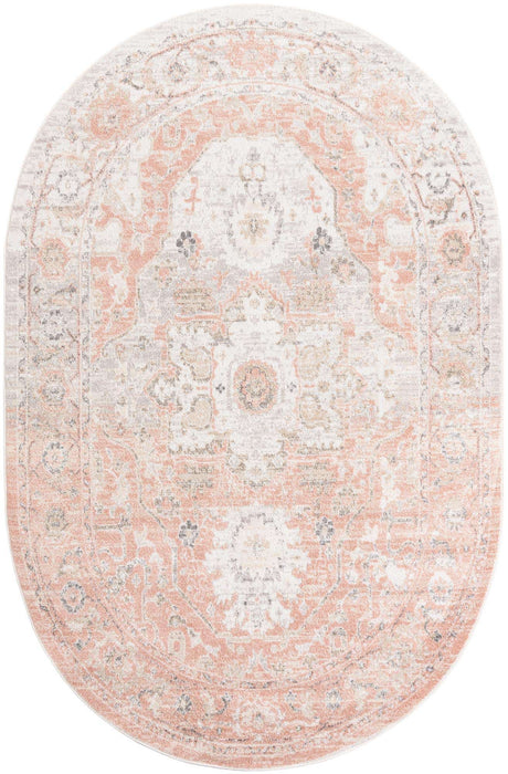 Rose Pink 6' 1 x 9' Madeline Vintage Oval Area Rug 100% Polypropylene Distressed Traditional Carpet for Classic Interior Home Design for Sale at Rug Engine