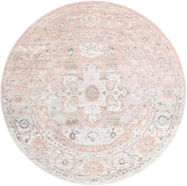 Rose Pink 7' 1 x 7' 1 Madeline Vintage Round Area Rug 100% Polypropylene Distressed Traditional Carpet for Classic Interior Home Design for Sale at Rug Engine