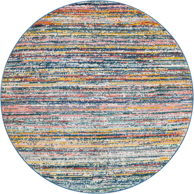 Multicolor 4' 1 x 4' 1 Gemstone Round Area Rug Polypropylene Contemporary Carpet Easy Clean Stain Resistant for Home Design Decorating for Sale at Rug Engine